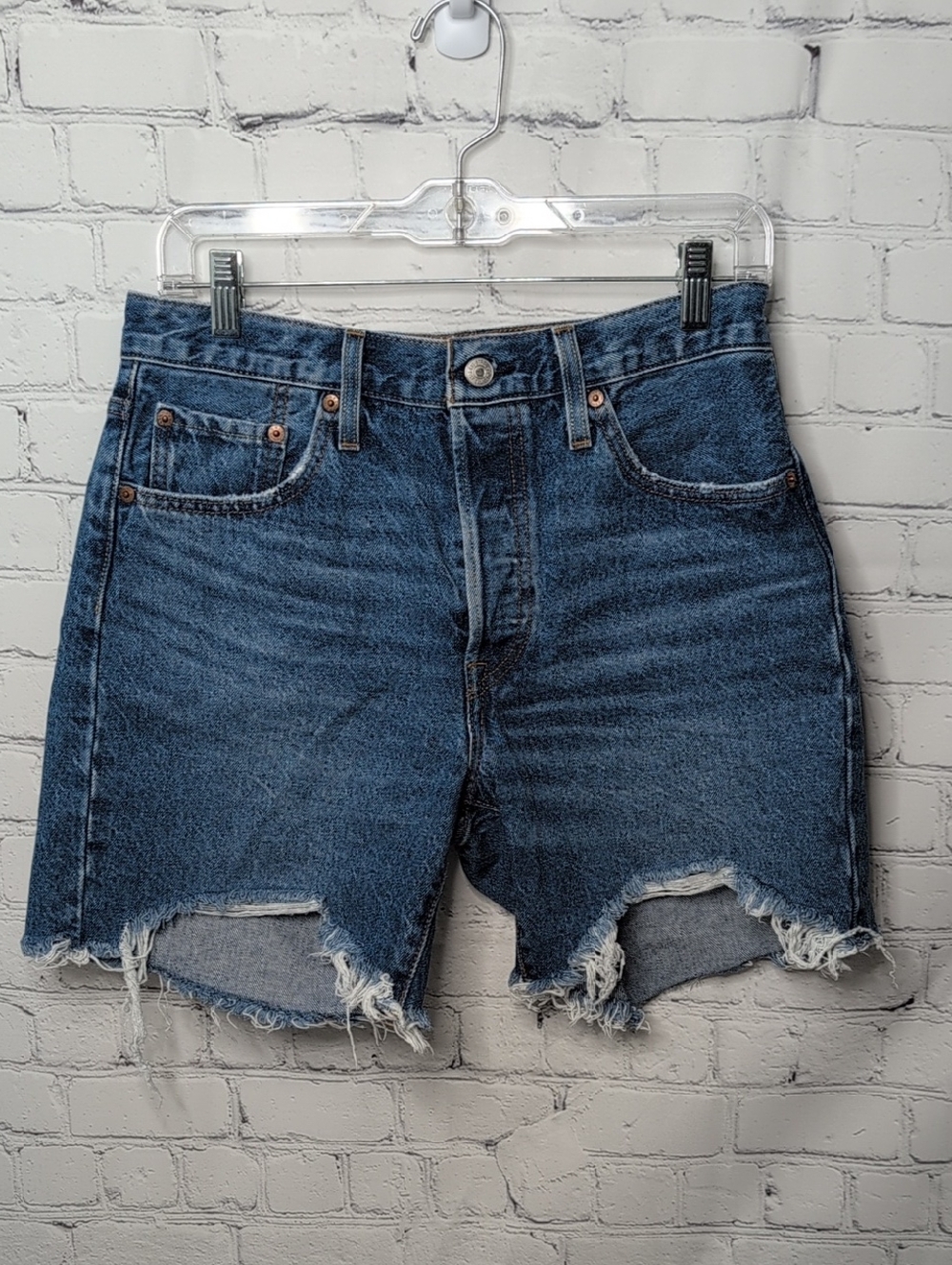Levi's 501 Mid Thigh Raw Hem Button Fly 100 Percent Cotton Cutoff Shorts